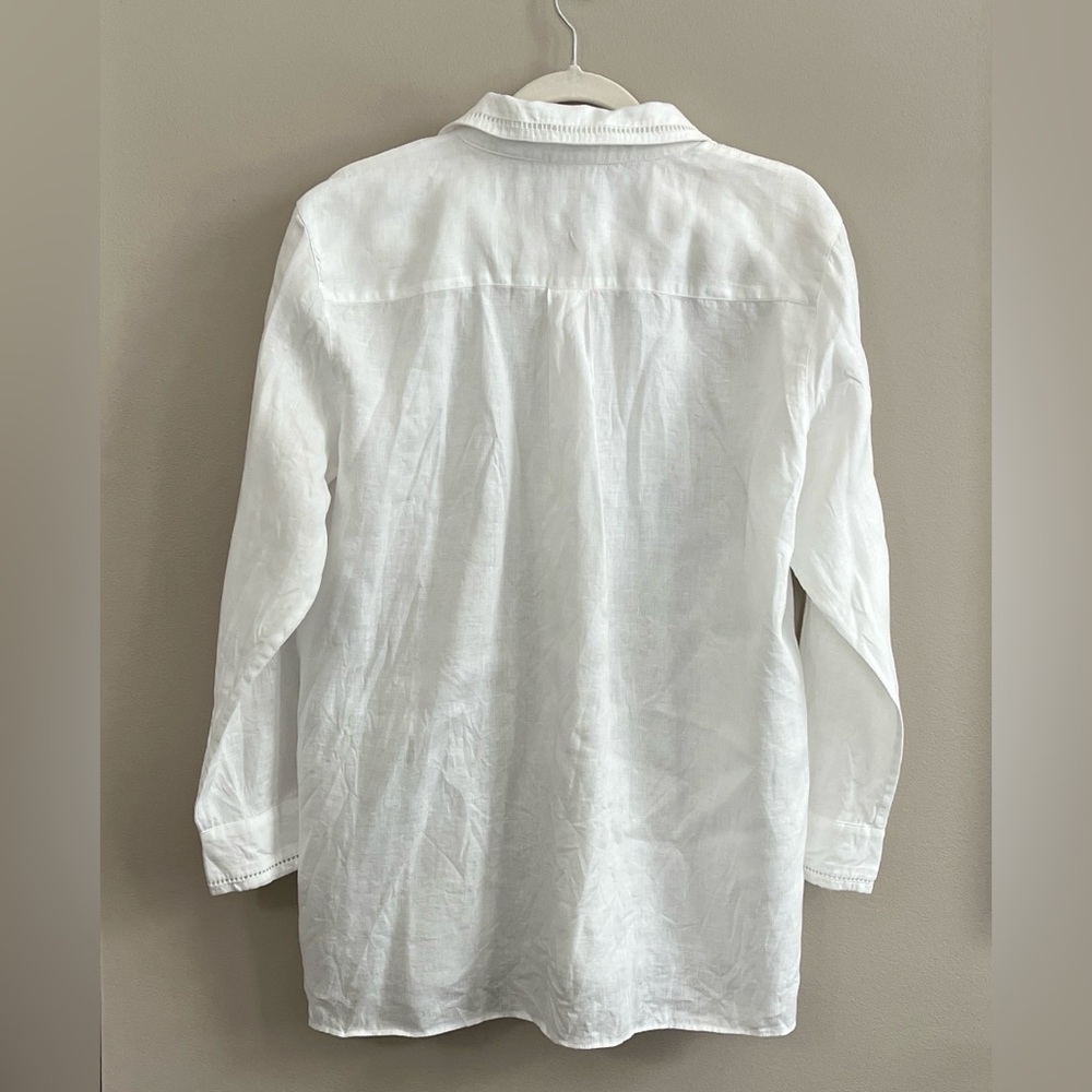Elie Tahari white linen embroidered button down shirt size medium - Picture 9 of 15
